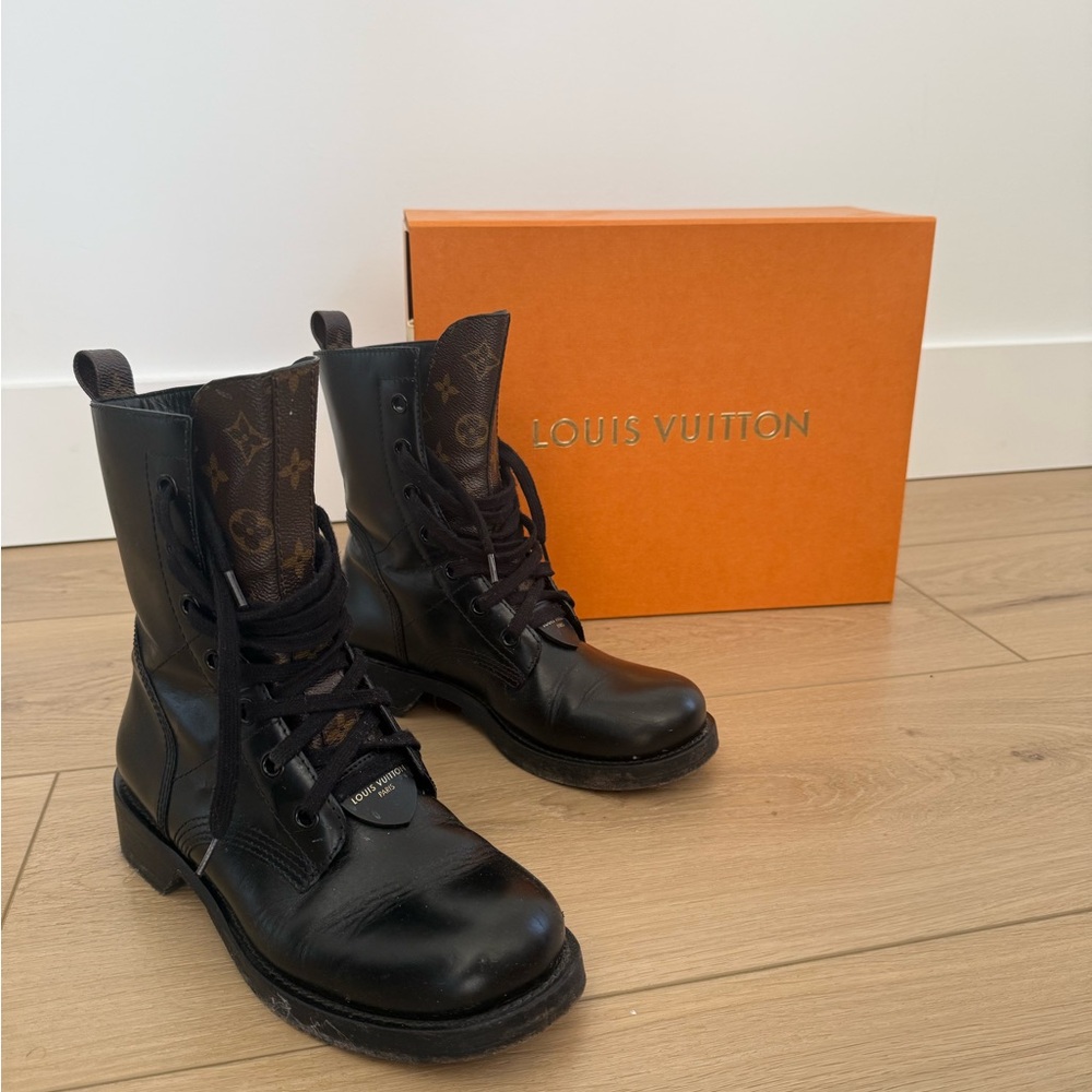 Louis Vuitton Black Leather Combat Boots